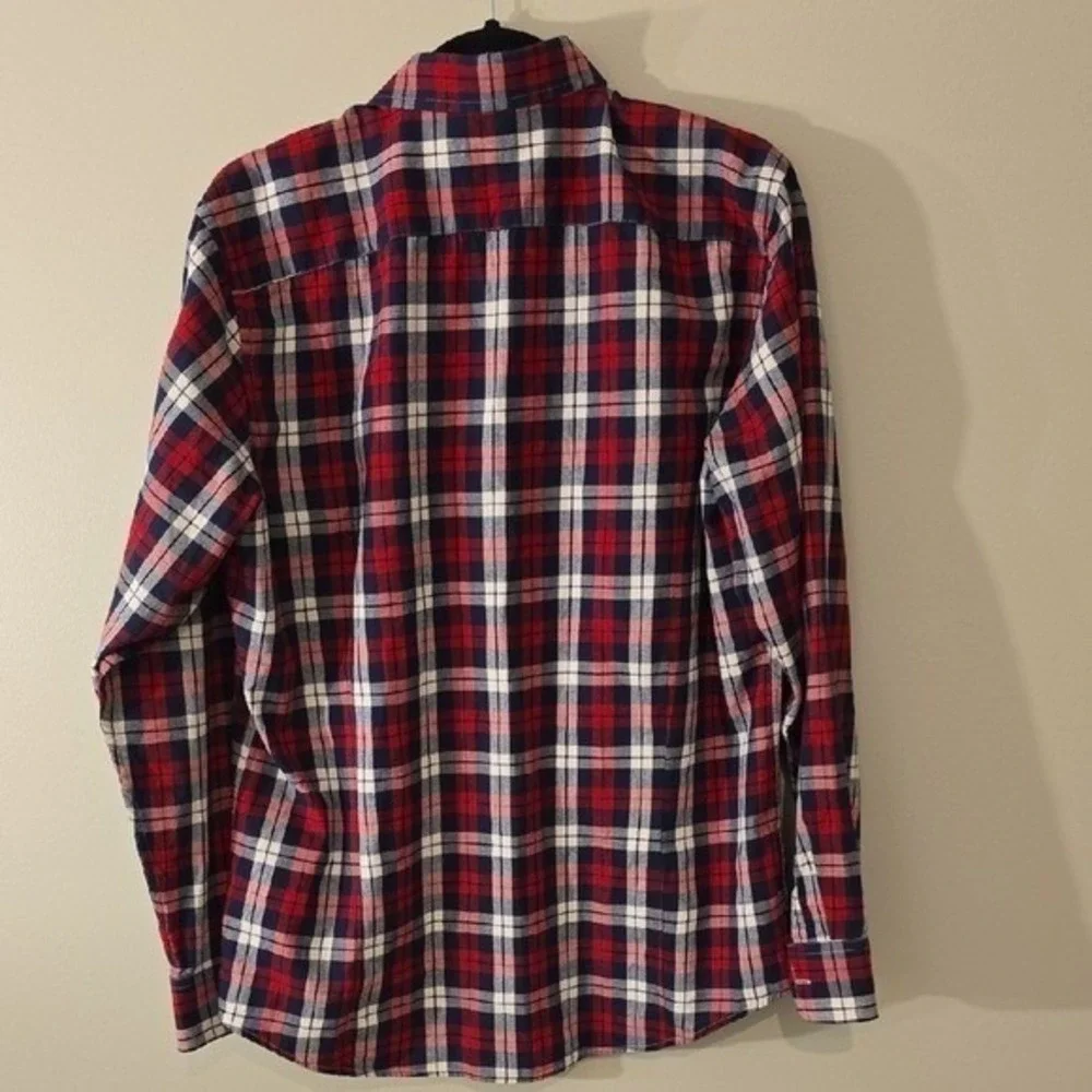 Banana Republic Slim Fit Flannel Shirt Mens Large Red Navy Blue Plaid Cotton L